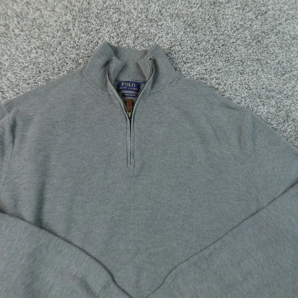 Polo Ralph Lauren Sweater Mens XL Gray Pony Logo 1/4 Zip Mock Neck Pullover Knit